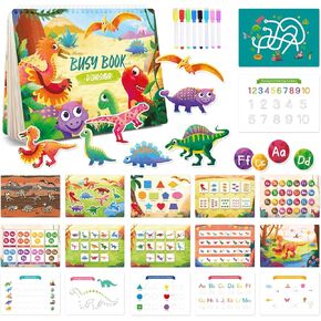 Montessori Toys for Toddlers - Dinosaur Busy Book, Early Learning Activity Book for Education and Fine Motor Function