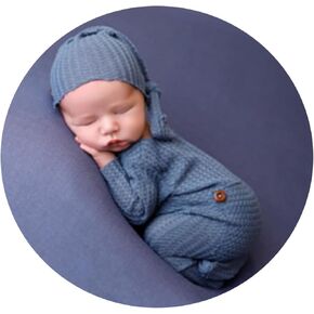 Géneric Ederafoto 2Pcs Newborn Photography Outfits Baby Phootshoots Props Girl Boy Photo Posing Romper Crochet Costume Hats and Pants (Blue)