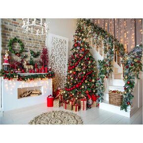 7X5FT Christmas Party Decoration Backdrop Christmas Merry Backdrop Fireplace Christmas Tree Flooring Holiday Party Photography Studio Photo Background DH-131