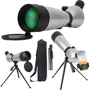Fetch Falcon 20-60X80 FMC HD BAK4 نطاقات الإكتشاف (الجيل الثالث، مقاومة للماء على المدى الطويل) مع محول هاتف ثلاثي القوائم معدني وحقيبة حمل (20-60X80 مع حامل هاتف فضي)