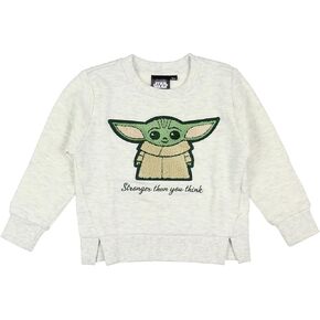 Star Wars Little Girls' Stronger Than You Think Baby Grogu Patch Pullover Crewneck Long Sleeve Sweatshirt