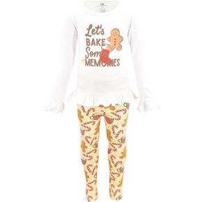 Unique Baby 2 Piece Girls Leggings Outfit with Long Sleeved Shirt Ruffle Waist and Cuff Kid and Toddler Clothes Set