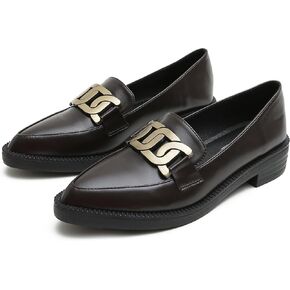 Women's Chunky Loafers Platform Comfortable Slip-On Dressy Business Casual Shoes Metal Size 8 Brown