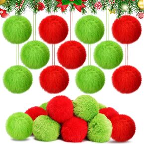 12 Pcs Lime Green Furry Christmas Ball Ornaments Furry Elf Ornaments for Tree Green Christmas Hanging Decorations Soft Faux Fur Pom Pom Ball Ornaments for Christmas Party Tree Home Supplies