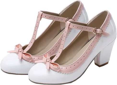 Womens Rockabilly Shoes T-Strap Mary Jane Block High Heel Closed Toe Pumps in Saudi Arabia