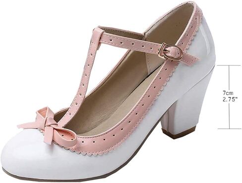 Womens Rockabilly Shoes T-Strap Mary Jane Block High Heel Closed Toe Pumps in Saudi Arabia
