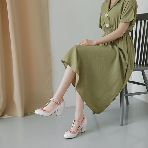 Womens Rockabilly Shoes T-Strap Mary Jane Block High Heel Closed Toe Pumps in Saudi Arabia