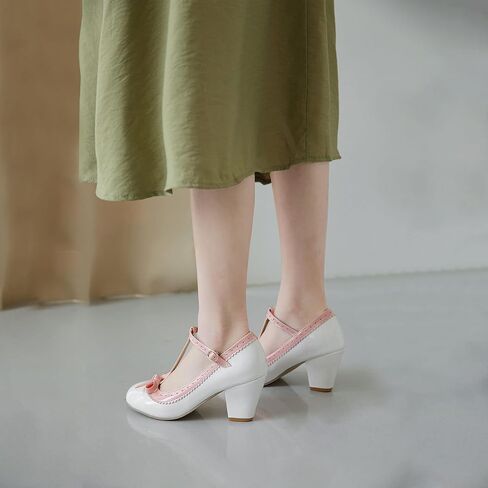 Womens Rockabilly Shoes T-Strap Mary Jane Block High Heel Closed Toe Pumps in Saudi Arabia