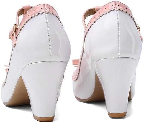 Womens Rockabilly Shoes T-Strap Mary Jane Block High Heel Closed Toe Pumps in Saudi Arabia