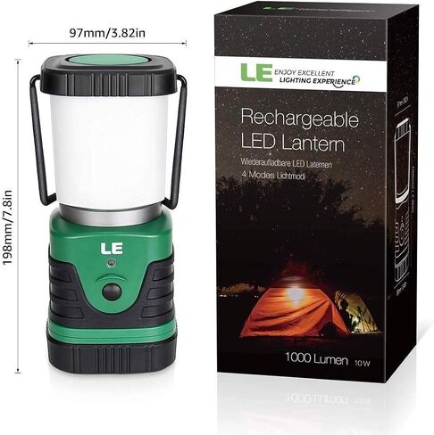 Lighting EVER 1000LM LED Camping Lantern Rechargeable, 4400mAh Power Bank, Camping Essential with 4 Light Modes, IP44 Waterproof Lantern Flashlight for Hurricane Emergency, Hiking, USB Cable Included in Saudi Arabia