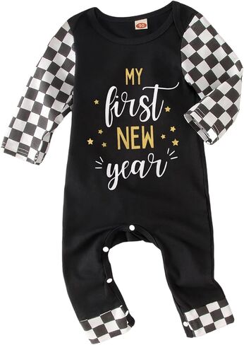 My First New Year Romper for Infant Baby Boy Girl Long Sleeve Shirt Onesie Newborn Outfit Infant Bodysuit Clothes in Kuwait