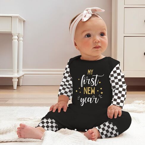 My First New Year Romper for Infant Baby Boy Girl Long Sleeve Shirt Onesie Newborn Outfit Infant Bodysuit Clothes in Kuwait