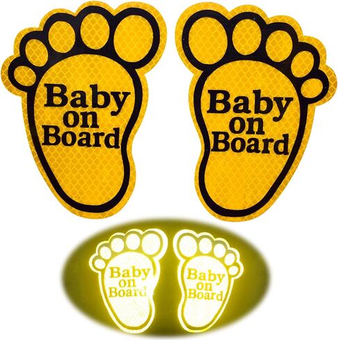 KE-KE 2PCS High Intensity Reflective Safety Sign Baby on Board in Car Feet Decals Sticker for Car Bumper Window in All Weathers (Fluorescent Green) in Saudi Arabia
