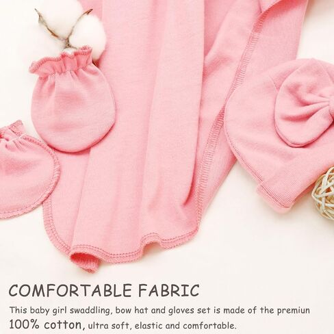 Newborn Receiving Blanket with Bow Hat Mittens Wooden Card Set Newborns Toddler Baby Boy Girl Nursery Swaddle Wrap in Saudi Arabia