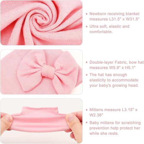 Newborn Receiving Blanket with Bow Hat Mittens Wooden Card Set Newborns Toddler Baby Boy Girl Nursery Swaddle Wrap in Saudi Arabia