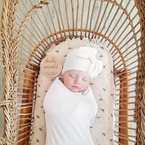 Newborn Receiving Blanket with Bow Hat Mittens Wooden Card Set Newborns Toddler Baby Boy Girl Nursery Swaddle Wrap in Saudi Arabia