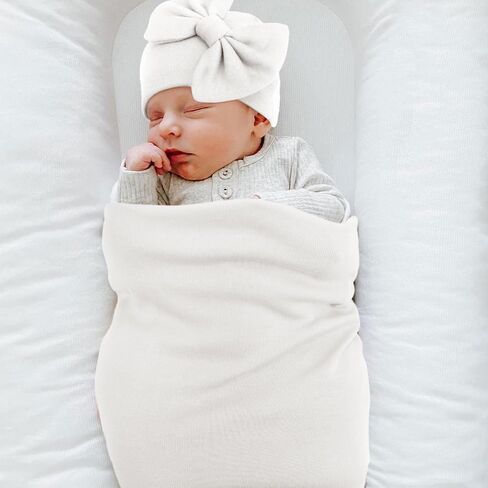 Newborn Receiving Blanket with Bow Hat Mittens Wooden Card Set Newborns Toddler Baby Boy Girl Nursery Swaddle Wrap in Saudi Arabia