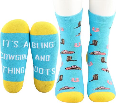 MBMSO Cowgirl Socks for Girls Western Equestrian Gift 2 Pairs Boots And Bling It's a Cowgirl Thing Socks Western Cowgirl Gift in Saudi Arabia