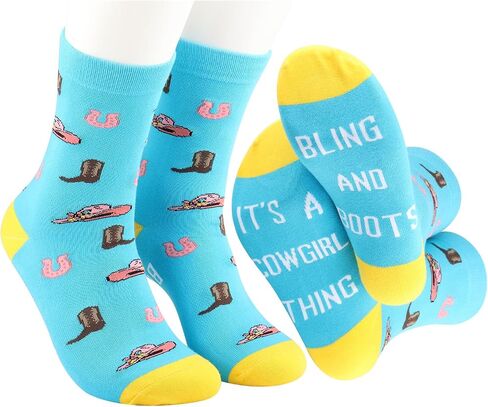 MBMSO Cowgirl Socks for Girls Western Equestrian Gift 2 Pairs Boots And Bling It's a Cowgirl Thing Socks Western Cowgirl Gift in Saudi Arabia
