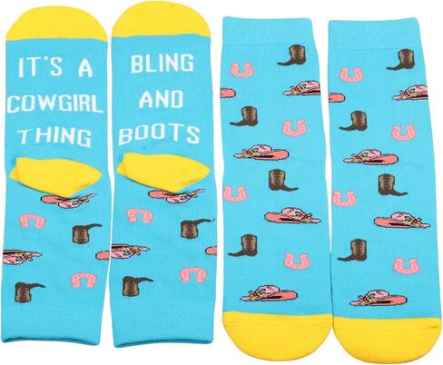 MBMSO Cowgirl Socks for Girls Western Equestrian Gift 2 Pairs Boots And Bling It's a Cowgirl Thing Socks Western Cowgirl Gift in Saudi Arabia