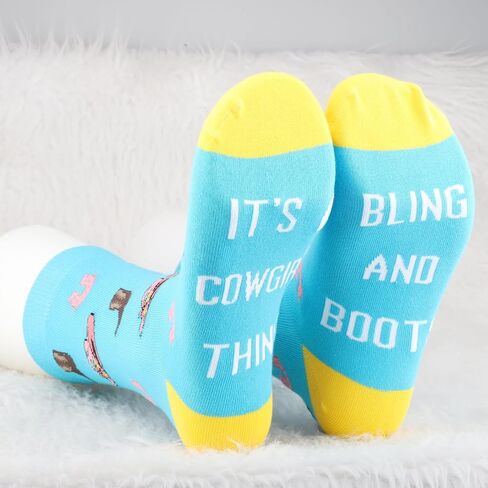 MBMSO Cowgirl Socks for Girls Western Equestrian Gift 2 Pairs Boots And Bling It's a Cowgirl Thing Socks Western Cowgirl Gift in Saudi Arabia
