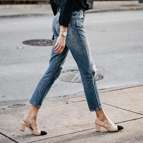 FOWT Women Pointed Toe Pumps Chunky Mid Heel Slingback Sandals Fashion Party Office Shoes Size 4-16 in Saudi Arabia