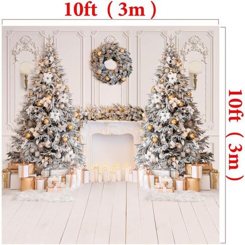 10X10FT Christmas Interior Photography Backdrop White Christmas Backdrop Christmas Fireplace Backdrop Family Photo Holiday Party Decorations Backdrop XY127 in Kuwait