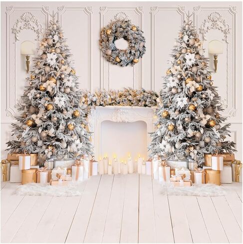 10X10FT Christmas Interior Photography Backdrop White Christmas Backdrop Christmas Fireplace Backdrop Family Photo Holiday Party Decorations Backdrop XY127 in Kuwait