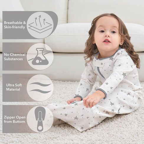 كيس نوم طويل الأكمام، كيس نوم للأطفال مصنوع من القطن بنسبة 100% من عمر 0 ​​إلى 18 شهرًا، بطانية يمكن ارتداؤها للأطفال، فائقة النعومة، تنظيم درجة الحرارة، كيس نوم ممتاز للأطفال الرضع (6-12 شهرًا غزال المشمش) in Kuwait