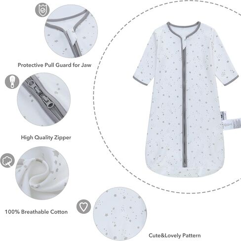 كيس نوم طويل الأكمام، كيس نوم للأطفال مصنوع من القطن بنسبة 100% من عمر 0 ​​إلى 18 شهرًا، بطانية يمكن ارتداؤها للأطفال، فائقة النعومة، تنظيم درجة الحرارة، كيس نوم ممتاز للأطفال الرضع (6-12 شهرًا غزال المشمش) in Kuwait
