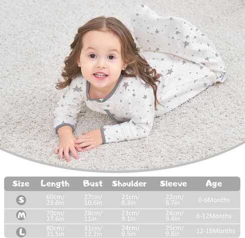 كيس نوم طويل الأكمام، كيس نوم للأطفال مصنوع من القطن بنسبة 100% من عمر 0 ​​إلى 18 شهرًا، بطانية يمكن ارتداؤها للأطفال، فائقة النعومة، تنظيم درجة الحرارة، كيس نوم ممتاز للأطفال الرضع (6-12 شهرًا غزال المشمش) in Kuwait