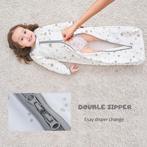 كيس نوم طويل الأكمام، كيس نوم للأطفال مصنوع من القطن بنسبة 100% من عمر 0 ​​إلى 18 شهرًا، بطانية يمكن ارتداؤها للأطفال، فائقة النعومة، تنظيم درجة الحرارة، كيس نوم ممتاز للأطفال الرضع (6-12 شهرًا غزال المشمش) in Kuwait