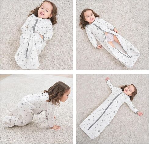 كيس نوم طويل الأكمام، كيس نوم للأطفال مصنوع من القطن بنسبة 100% من عمر 0 ​​إلى 18 شهرًا، بطانية يمكن ارتداؤها للأطفال، فائقة النعومة، تنظيم درجة الحرارة، كيس نوم ممتاز للأطفال الرضع (6-12 شهرًا غزال المشمش) in Kuwait