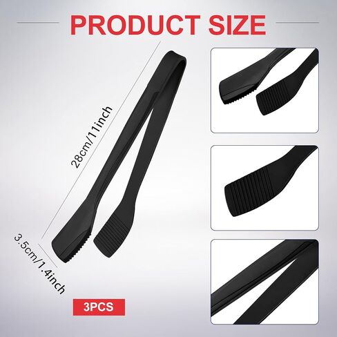 3 Pcs Silicone Kitchen Tongs 11 Inch Spatula Tongs Salad Tongs Kitchen Serving Tongs with Silicone Tips for BBQ Cooking Grilling Locking Toast Salad (Black) in Saudi Arabia