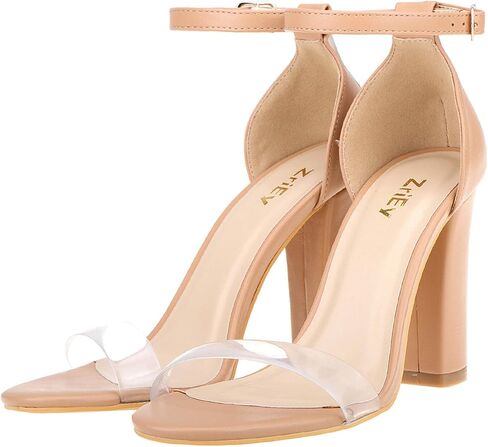 ZriEy Women's Chunky High Heels 4 Inches Block High Heels Open Toe Ankle Strap Sandals Party Wedding Daily Wear Shoes in Saudi Arabia