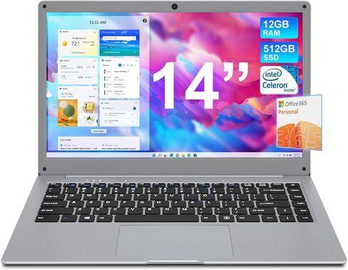 jumper Laptop Computer 14 Inch, 12GB DDR4 512GB SSD, Laptops with Office 365 One Year, FHD 1920x1080 Display, Celeron N4000 CPU, 35.52WH Battery, 2.4G+5G WiFi, BT4.0, Portable Business Lapto, Gray. in Saudi Arabia