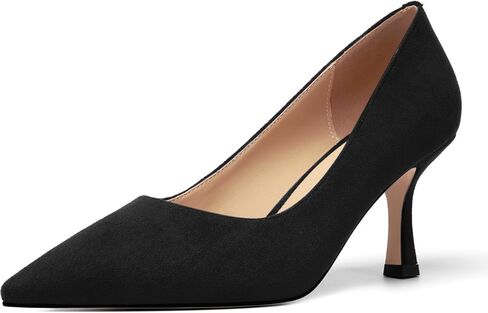 Womens Suede Pointed Toe Slip On Casual Office Spool High Heel Pumps Shoes 3 Inch in Saudi Arabia