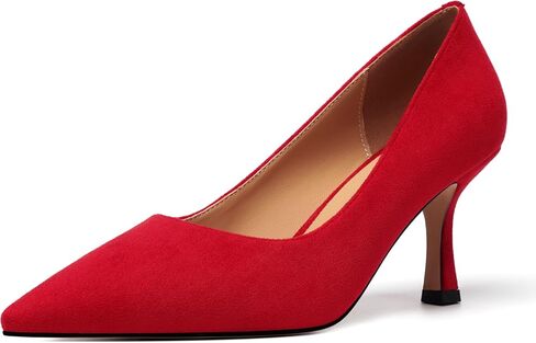 Womens Suede Pointed Toe Slip On Casual Office Spool High Heel Pumps Shoes 3 Inch in Saudi Arabia