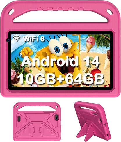 Kids Tablet, Android 14 Tablet for Kids 7 Inch, 8GB RAM 64GB ROM Toddler Tablet, Parental Control, 2.4G/5G WiFi 6, 1.8Ghz Octa-Core, Dual Camera, GMS, Kids IWAWA App Pre-Installed-Blue in Saudi Arabia
