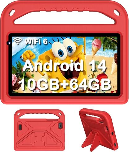 Kids Tablet, Android 14 Tablet for Kids 7 Inch, 8GB RAM 64GB ROM Toddler Tablet, Parental Control, 2.4G/5G WiFi 6, 1.8Ghz Octa-Core, Dual Camera, GMS, Kids IWAWA App Pre-Installed-Blue in Saudi Arabia