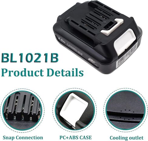بطارية CNBY® BL1021B / BL1016 2Ah، استبدل بطارية ماكيتا 12 فولت 10.8 فولت، مع شاحن DC10WD DC10SB، متوافق مع بطارية ماكيتا 12 فولت BL1021B BL1016 BL1041B 197339-1 197406-2 BL1015B in Kuwait