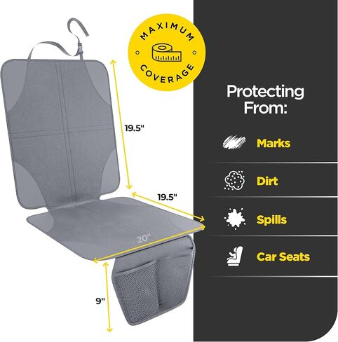 واقي مقعد السيارة لمقعد السيارة للأطفال، حماية مقعد السيارة لمقعد السيارة للأطفال، واقي مقعد غير قابل للانزلاق أسفل مقعد سيارة الطفل، غطاء مقعد مبطن سميك لمقعد السيارة مع جيبين شبكيين للتخزين، عبوتان باللون الرمادي in Kuwait