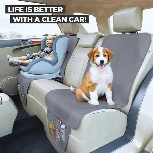 واقي مقعد السيارة لمقعد السيارة للأطفال، حماية مقعد السيارة لمقعد السيارة للأطفال، واقي مقعد غير قابل للانزلاق أسفل مقعد سيارة الطفل، غطاء مقعد مبطن سميك لمقعد السيارة مع جيبين شبكيين للتخزين، عبوتان باللون الرمادي in Kuwait