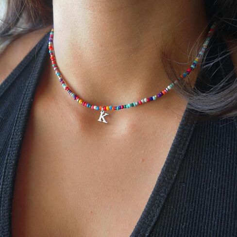 Yoosteel Colorful Beaded Initial Necklaces for Girls Gifts - Cute Choker Initial Necklace Jewelry for Girls Teen Girl Gifts Trendy Stocking Stuffers Christmas Birthday Gifts for Women Girls in Saudi Arabia