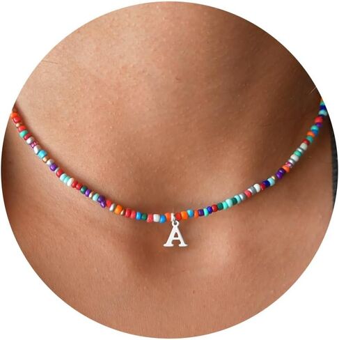 Yoosteel Colorful Beaded Initial Necklaces for Girls Gifts - Cute Choker Initial Necklace Jewelry for Girls Teen Girl Gifts Trendy Stocking Stuffers Christmas Birthday Gifts for Women Girls in Saudi Arabia