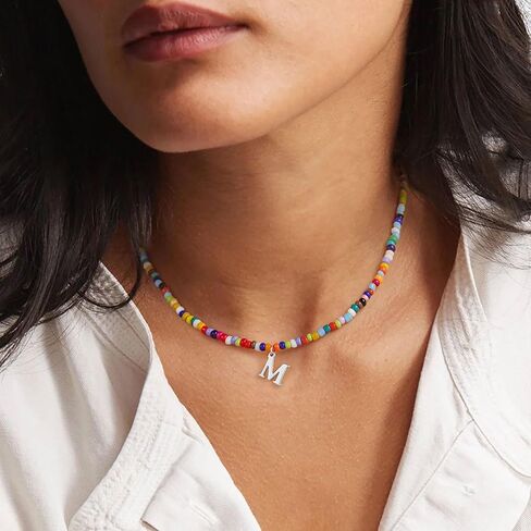 Yoosteel Colorful Beaded Initial Necklaces for Girls Gifts - Cute Choker Initial Necklace Jewelry for Girls Teen Girl Gifts Trendy Stocking Stuffers Christmas Birthday Gifts for Women Girls in Saudi Arabia