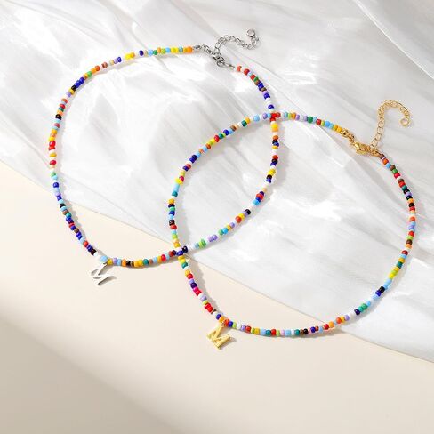 Yoosteel Colorful Beaded Initial Necklaces for Girls Gifts - Cute Choker Initial Necklace Jewelry for Girls Teen Girl Gifts Trendy Stocking Stuffers Christmas Birthday Gifts for Women Girls in Saudi Arabia