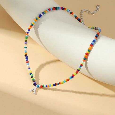 Yoosteel Colorful Beaded Initial Necklaces for Girls Gifts - Cute Choker Initial Necklace Jewelry for Girls Teen Girl Gifts Trendy Stocking Stuffers Christmas Birthday Gifts for Women Girls in Saudi Arabia