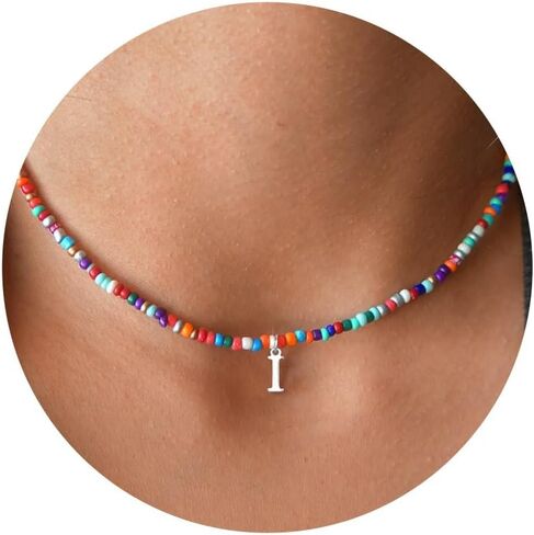 Yoosteel Colorful Beaded Initial Necklaces for Girls Gifts - Cute Choker Initial Necklace Jewelry for Girls Teen Girl Gifts Trendy Stocking Stuffers Christmas Birthday Gifts for Women Girls in Saudi Arabia