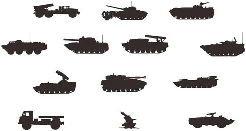 Army Tank and Missile Wall Decals - PVC Removable Wall Stickers with Military Weapons and Vehicles - Kids Room Wall Decor for Military Fans (black-JWH205) in Kuwait
